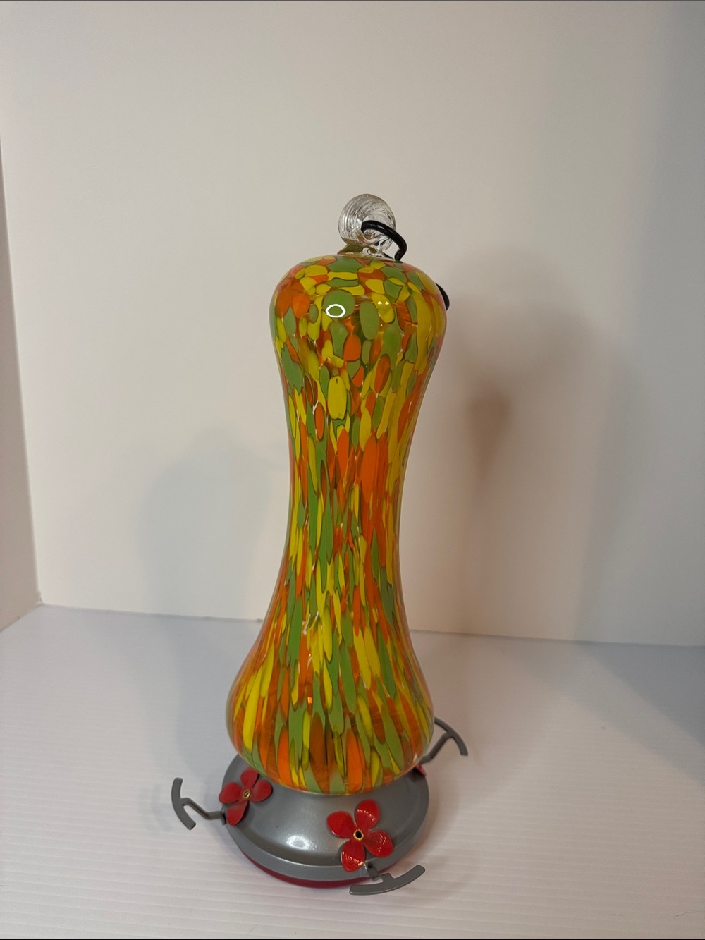 Glass Hummingbird Feeder - Orange & Green - Picture 3 of 6